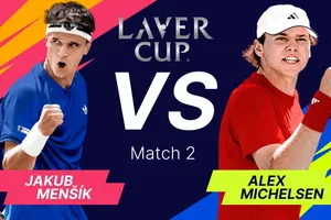 Alex Michelsen vs Jakub Mensik 1-6, 7(7)-6(3), 8-10: Hạ Michelsen, Mensik giúp đội châu Âu dẫn 2-0 trước đội thế giới dù Ruud và Mensik đều thắng