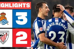 Real Sociedad vs Athletic Bilbao 3-2: Hấp dẫn rượt đuổi 5 bàn, Brais Mendez mở bàn, Gorka Guruzeta gỡ hòa, Goncalo Guedes, Robert Navarro rượt đuổi, Jon Gorrotxategi chốt hạ phút bù giờ