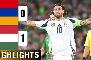 Armenia vs Hungary 0-1: Dominik Szoboszlai bấm bóng cánh phải, Barnabas Varga đánh đầu hạ thủ môn Henri Avagyan, bỏ túi 3 điểm