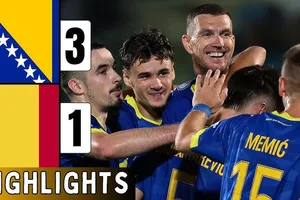 Bosnia vs Romania 3-1: Daniel Birligea sớm khai bàn nhưng Edin Dzeko, Esmir Bajraktarevic, Haris Tabakovic lần lượt ngược dòng chiến thắng, Denis Dragus nhận thẻ đỏ