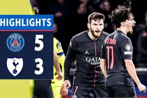PSG vs Tottenham 5-3: Đã mắt 8 bàn thắng, Vitinha ghi hattrick nhờ penalty, Ruiz, Pacho góp công hạ Tottenham, Richarlison, Kolo Muani ngược dòng bất thành