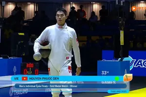 Kiếm 3 cạnh nam: Kiểm thủ Nguyễn Phước Đến ngược dòng hạ đối thủ Philippines với điểm số 15-14 giành HCV