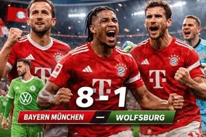 Bayern Munich vs Wolfsburg 8-1: Tỷ số không tưởng, Fischer, Jenz phản lưới nhà, Diaz, Olise, Guerreiro, Harry Kane, Goretzka nhấn chìm đổi thủ