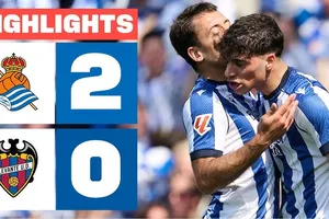 Real Sociedad vs Levante 2-0: Jon Martin đánh đầu cận thành mở bàn, Brais Mendez đệm bóng chớp nhoáng ấn định 3 điểm, Sociedad vào tốp 6 La Liga