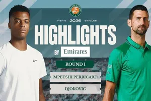 Giovanni Mpetshi Perricard vs Novak Djokovic 7-5, 5-7, 1-6, 4-6: Djokovic ngược dòng kịch tính, gặp Valentin Royer ở vòng 2 Roland Garros