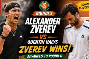 Alexander Zverev vs Quentin Halys 6-4, 6-3, 5-7, 6-2: Hạ Halys, Zverev tái đấu tay vợt Hà Lan Jesper De Jong ở vòng 4 Roland Garros 2026