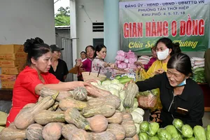 Người dân mua sắm tại gian hàng Chợ 0 đồng tại ngày hội