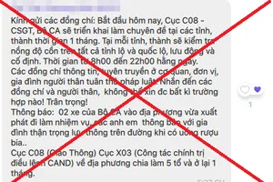 Thông báo trên mạng "Cục CSGT Bộ Công an kiểm tra nồng độ cồn trong 1 tháng ở các tỉnh thành" là tin giả