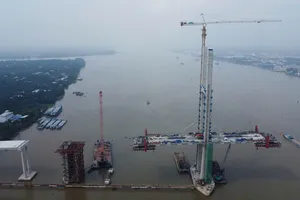 Phần cầu chính - cầu Rạch Miễu 2 vượt tiến độ hơn 14%