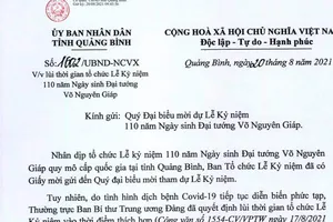 Quảng Bình: Lùi thời gian kỷ niệm 110 năm Ngày sinh Đại tướng Võ Nguyên Giáp