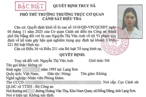 Cơ quan Cảnh sát điều tra Công an TP Đà Nẵng cũng ra quyết định truy nã “đặc biệt” đối với Nguyễn Thị Vân Anh. Ảnh: CACC