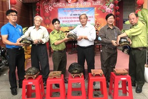 檢林和森林消防隊接受會館負責人轉交龜。