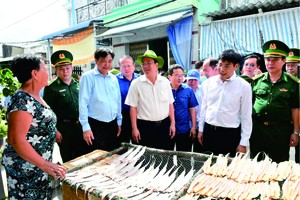 市委副書記阮胡海詢問島上民眾生活近況。