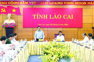 政府總理范明政與老街省省委常務處舉行會議。 