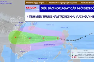 Siêu bão Noru giật cấp 14 ở Biển Đông, 4 tỉnh miền Trung nằm trong khu vực nguy hiểm