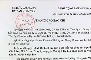 Ủy ban Kiểm tra Tỉnh ủy An Giang thông tin về kỷ luật cán bộ vi phạm 