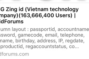 Thông tin VNG Zing ID bị lộ thông tin được đưa lên mạng