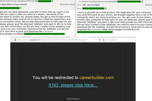 Ảnh chụp màn hình mẫu e-mail spam và cửa sổ bật lên