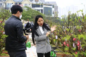 Một Tiktoker làm video bán hoa tết online. Ảnh: HÀ NGUYỄN