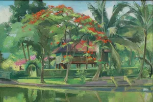 Tác phẩm Nhà Bác ở Phủ Chủ tịch - tác giả Lương Xuân Nhị trưng bày trong triển lãm