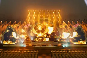 Phối cảnh sân khấu của chương trình “Xuân Biên phòng ấm lòng dân bản” năm 2026