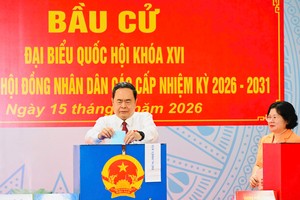 国会主席陈青敏在选举中投票。