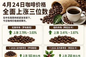  4月24日咖啡价格全面上涨三位数