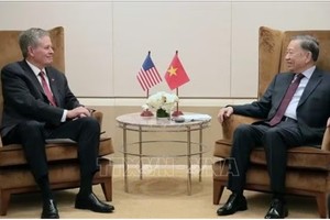 越南共产党中央总书记、国家主席苏林会见美国联邦参议员史蒂夫·戴恩斯。图为会见现场。图片：越通社记者 Thanh Tuấn 摄。