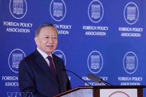 越共中央总书记、国家主席苏林在美国外交政策协会发表政策演讲。图自越通社