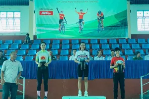 Đinh Thị Như Quỳnh trên bục nhận thưởng