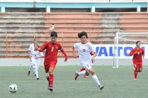 Đội U16 nữ Việt Nam giữ vững ngôi đầu bảng sau khi thắng Lebanon 7-0. Ảnh: Đoàn Nhật