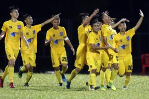 Niềm vui của Thanh Hóa sau chiến thắng. Ảnh: Anh Khoa