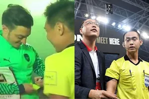 Trọng tài Nathan Chan Rong từng gây chú ý khi xin chữ ký của ngôi sao Ozil. Ảnh: ICC