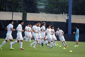 U23 Việt Nam trên sân tập tại Bangkok chiều 15-1. Ảnh: Đoàn Nhật