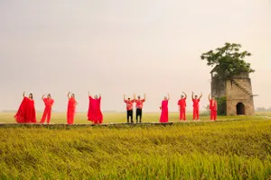 Sàn diễn độc đáo 150m bằng tre trên cánh đồng lúa 