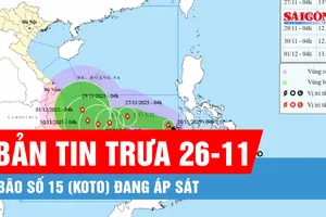 Bản tin trưa 26-11: Bão số 15 (Koto) đang áp sát