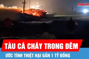 Đang neo đậu, tàu cá ở Quảng Ngãi bất ngờ bốc cháy dữ dội