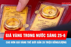 Sáng 25-6: Giá vàng trong nước cao hơn giá vàng thế giới gần 20 triệu đồng/lượng