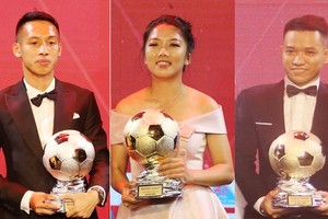 Players Hung Dung ( L), Huynh Nhu (c ) and Tran Van Vu
