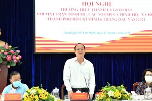 Vice Secretary of the municipal Party’s Committee Nguyen Ho Hai  speaks at the conference. (Photo: SGGP)