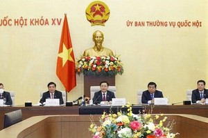 National Assembly Chairman Vuong Dinh Hue  (middle) chairs the meeting (Photo: VNA)