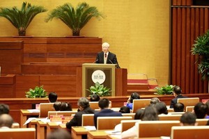 Party General Secretary Nguyen Phu Trong speaks at the first National Conference on Foreign Affairs. (Photo: VNA)