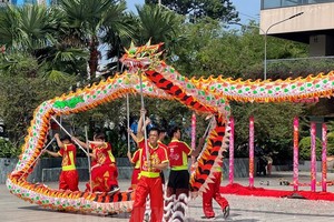 A Kylin and dragon performance at Garden Mall in District 5 ​