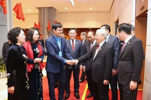 General Secretary of the Party Central Committee Nguyen Phu Trong (2nd, R) attends the 12th National Congress of the Ho Chi Minh Communist Youth Union (HCYU) for the 2022-2027 tenure in Hanoi on December 15.