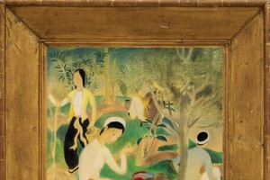 The painting titled La famille dans le jardin (Family in the garden) by Vietnamese painter Le Pho