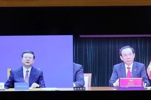 Secretary of the HCMC Party Committee Nguyen Van Nen and Shanghai Party Secretary Chen Jining at the online meeting. (Photo: VNA)