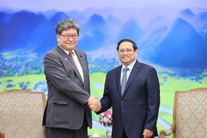 Prime Minister Pham Minh Chinh (R) and Chairman of the LDP's Policy Research Council Hagiuda Koichi. (Photo: VNA) 
