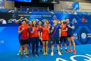 Vietnamese swimming team puts a great effort in the 2023 World Aquatic Championship. (Photo: SGGP)