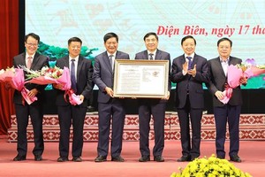 Deputy Prime Minister Tran Hong Ha hands over the Dien Bien province master plan’s approval decision to local authorities. (Photo: VNA)