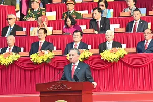 General Secretary of the Central Committee of the Communist Party of Vietnam To Lam delivers the address at the national celebration of the 50th anniversary of the liberation of the South and national reunification in Ho Chi Minh City on April 30. (Photo: SGGP)